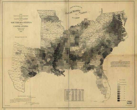 Το ποσοστό των σκλάβων στον πληθυσμό σε κάθε κομητεία των πολιτειών που κρατούσαν σκλάβους το 1860.