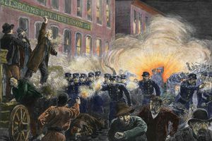 Έγχρωμη απεικόνιση του 1886 Haymarket Square Riot