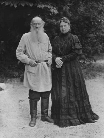 Φωτογραφία του Leo Tolstoy και της συζύγου του Sonya