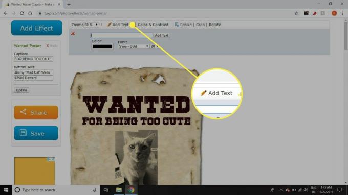 Ένα στιγμιότυπο οθόνης του Tuxpi με το κουμπί Προσθήκη κειμένου επισημασμένο