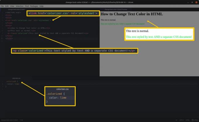 Πρόγραμμα επεξεργασίας κώδικα με HTML και επισημασμένες ενότητες στα αριστερά και προεπισκόπηση HTML και επισημασμένα αποτελέσματα στα δεξιά και έναν πίνακα επεξεργασίας CSS με επισημασμένες ενότητες στο κάτω μέρος