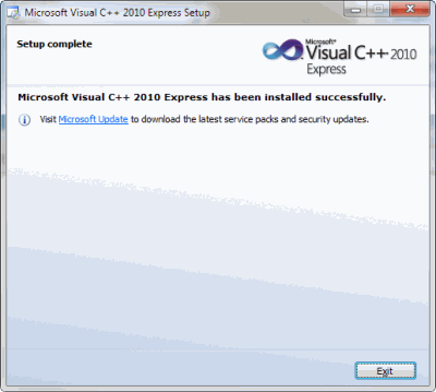 Το Visual C ++ 2010 Express εγκαταστάθηκε με επιτυχία