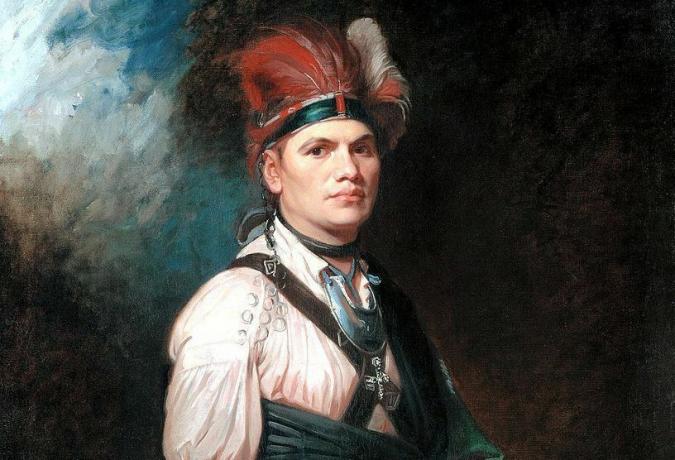Ο Joseph Brant στο φόρεμα Native American με κεντήματα