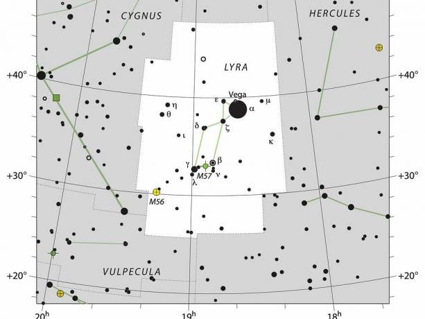 Το περίγραμμα του αστερισμού IAU της Λύρας.