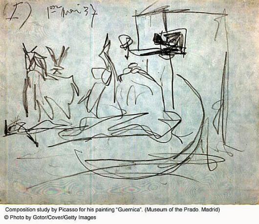 Σκίτσο Πικάσο για τη ζωγραφική του Guernica