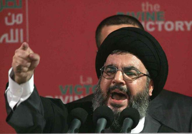 Ο ηγέτης της Χεζμπολάχ Sayyed Hassan Nasrallah μιλά σε μια συγκέντρωση στις 22 Σεπτεμβρίου 2006 στη Βηρυτό του Λιβάνου.