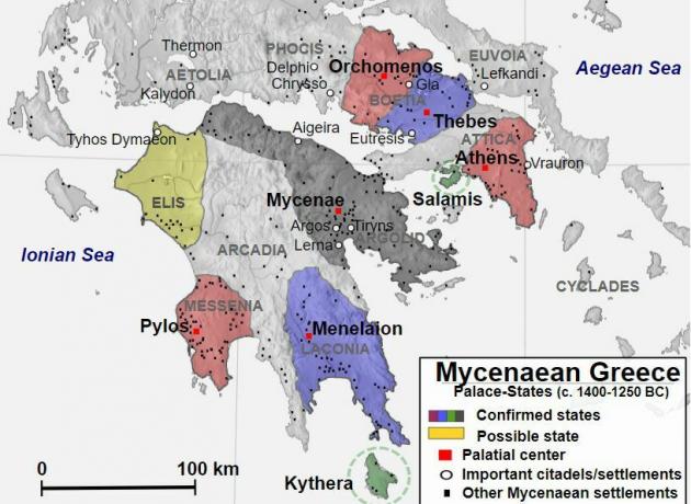 Χάρτης που δείχνει τη Μυκηναϊκή Ελλάδα από το 1400 έως το 1250 π.Χ.