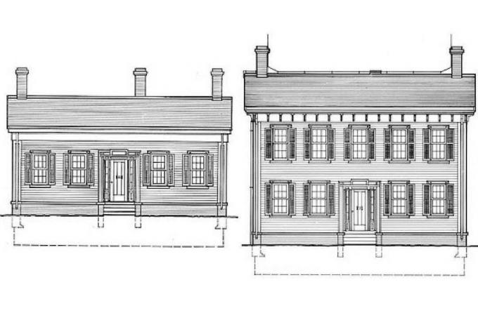 Σχέδια ανύψωσης, το σπίτι του Λίνκολν από τη μιάμιση ιστορία έως τις δύο ιστορίες