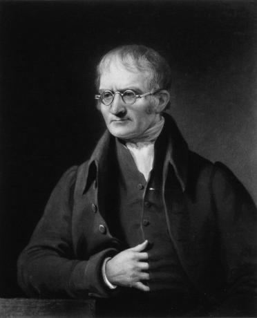 Ασπρόμαυρη εικόνα του John Dalton, βρετανικού φυσικού και χημικού.