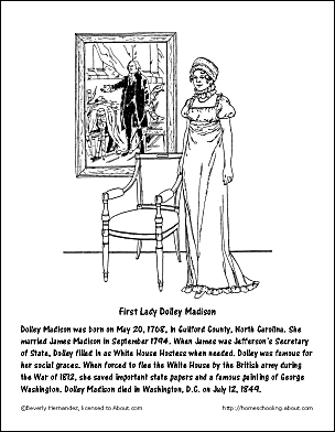 Πρώτη σελίδα χρωματισμού Lady Dolley Madison