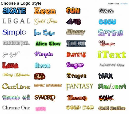 Μερικά από τα στυλ λογότυπου είναι διαθέσιμα στον δημιουργό λογότυπων Cool Text