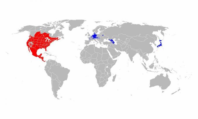 Φυσικό εύρος ρακούν (κόκκινο) και σειρά εισαγωγής (μπλε).