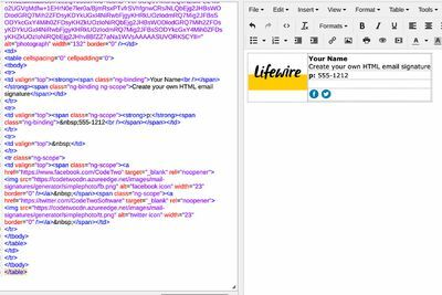 Υπογραφή HTML (δεξιά) με κώδικα HTML (αριστερά)