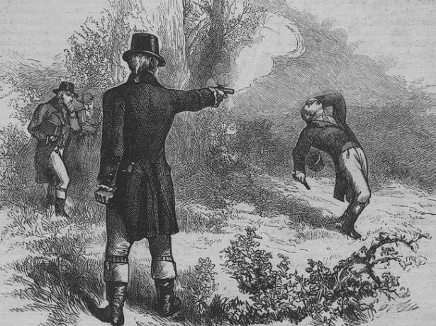 Ο Αντιπρόεδρος Aaron Burr σκοτώνει τον πρώην Υπουργό Οικονομικών Alexander Hamilton σε μια μονομαχία στις 11 Ιουλίου 1804.