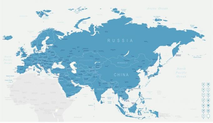 Ψηφιακός χάρτης του χάρτη της Ευρασίας.